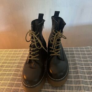 Roolee Elvis Black Combat Moto Boots with Tan Laces